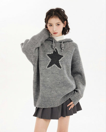 Oversized Star Patch Knit Sweater