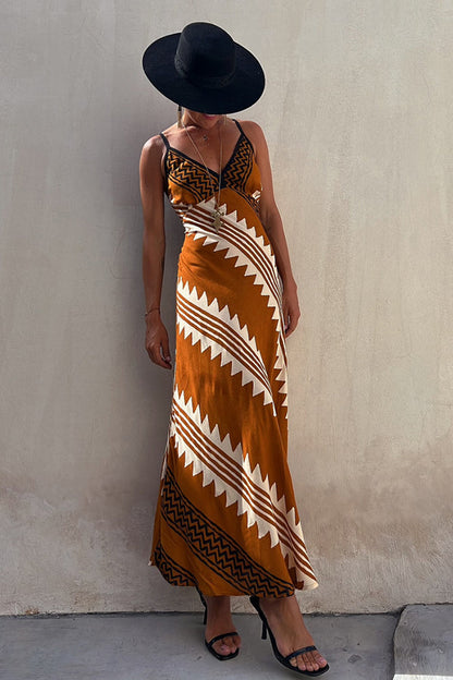 Always Falling Satin Print Smocked Back Midi Dress