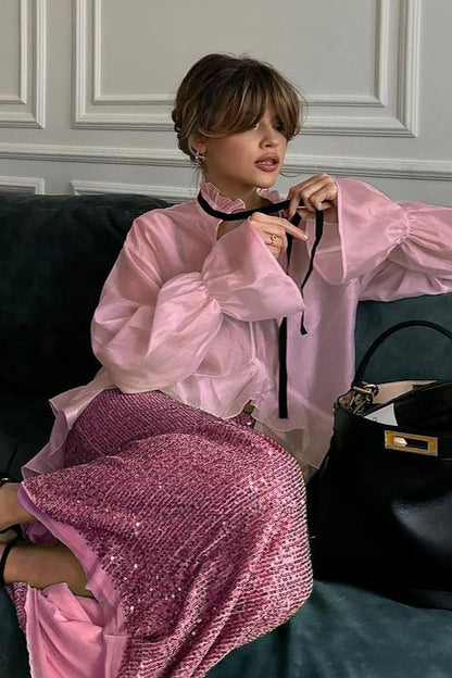 Sheer Bell-sleeve Stylish Blouse