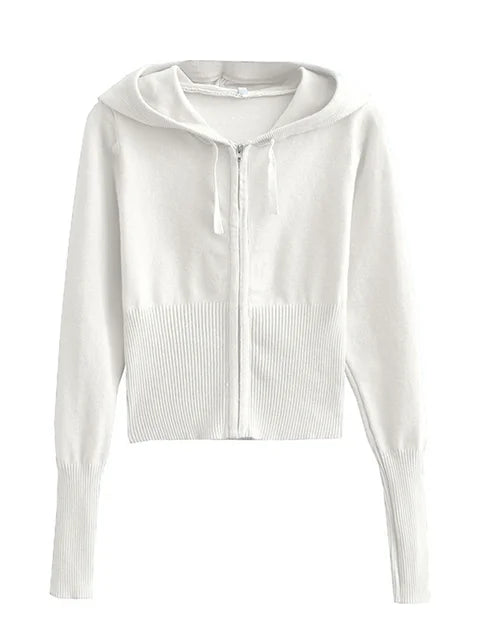 Knit 2-piece Set: ’s Hoodie Tracksuit & Crop Top Knitwear Pants