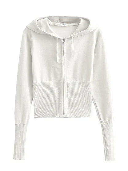 Knit 2-piece Set: ’s Hoodie Tracksuit & Crop Top Knitwear Pants