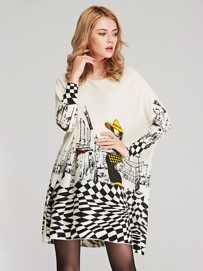 Loose Printed Split-joint Sweater