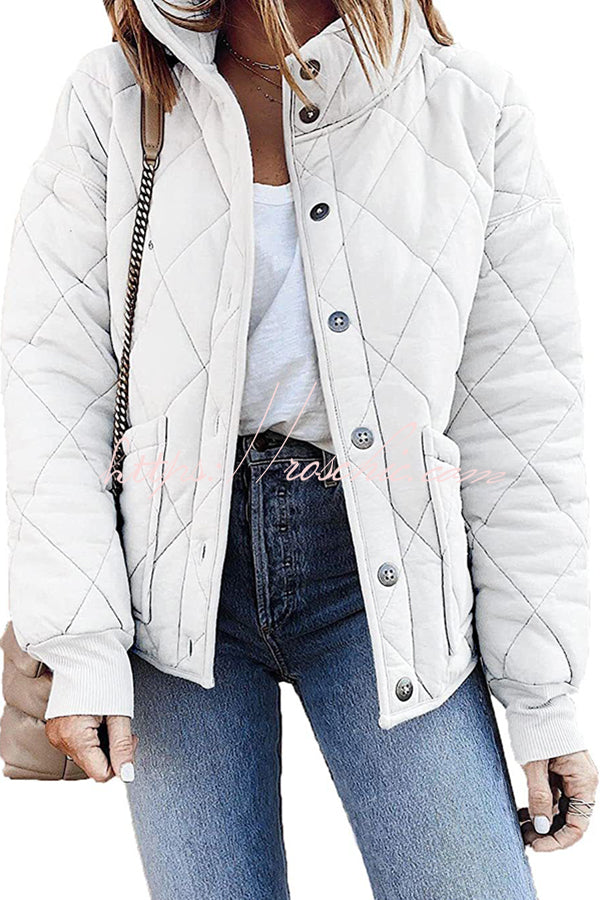 Diamond Quilted Pocket Button Long Sleeve Coat