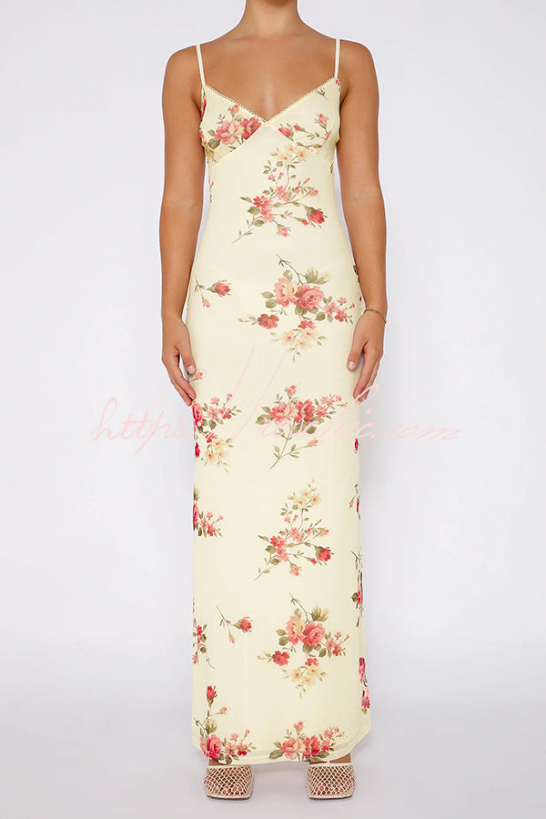 Reveling in the Unknown Print Slip Stretch Maxi Dress