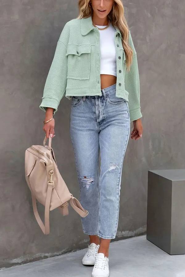 Waffle Cardigan Short Top Jacket