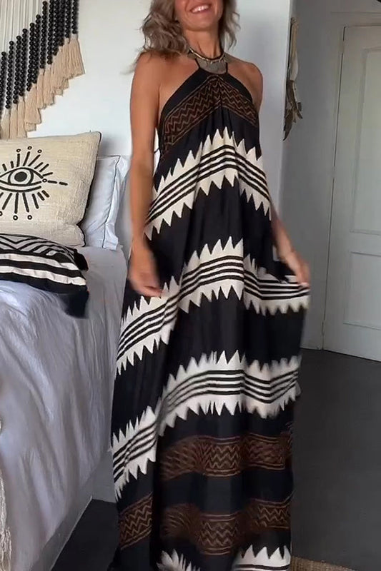 Hey Vacay Print Halter A-line Maxi Dress