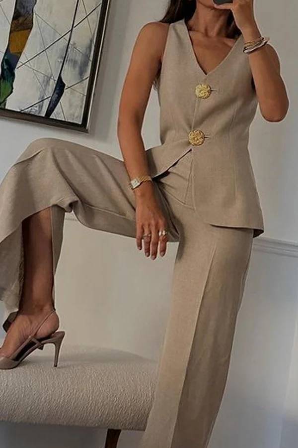 Color Sleeveless Vest \u0026 Suit Pants Two-piece Set
