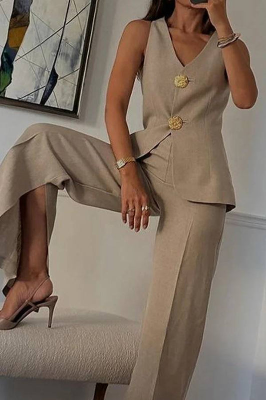 Color Sleeveless Vest \u0026 Suit Pants Two-piece Set