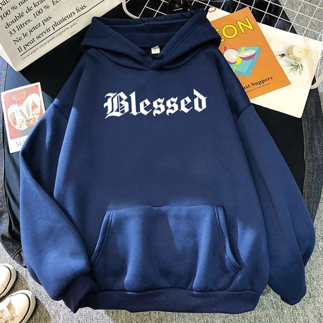 Blessed Creativity Printed Hoodies Street Style Hip Hop Hoody Autumn Loose Fleece Clothing Comfortable Pullover Sweatshirt