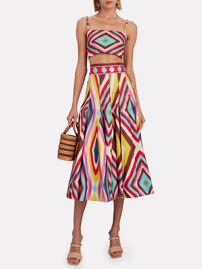 Colorblock Print Bikini Set and Skirt