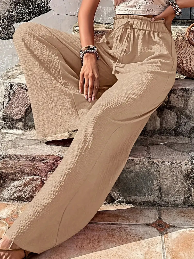 Color Drawstring High Waist Pants