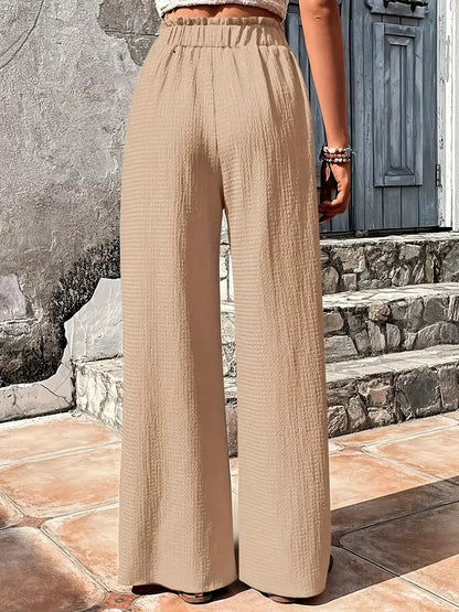 Color Drawstring High Waist Pants