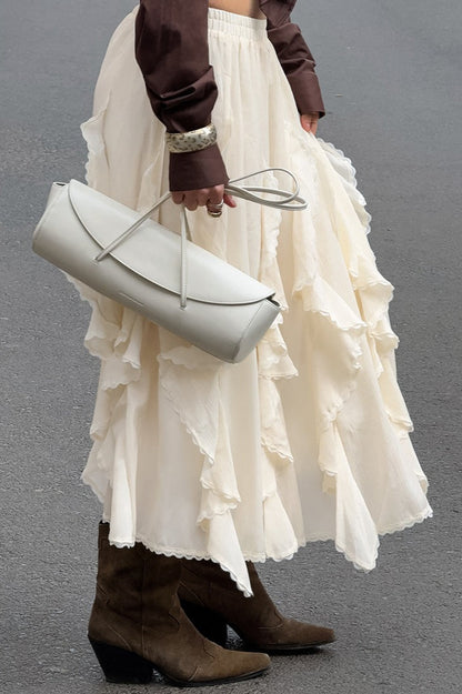 Apricot Ruffle Lace Trim Skirt