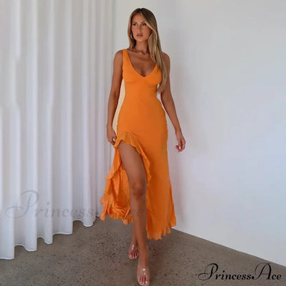 Bianca Slit Stylish Ruffled Maxi Dress