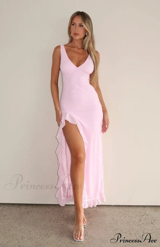 Bianca Slit Stylish Ruffled Maxi Dress