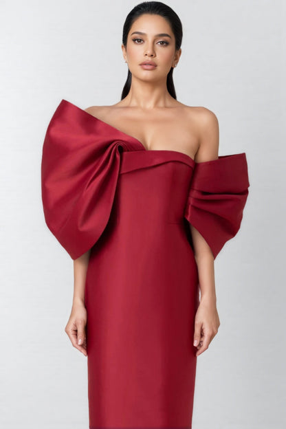 Divia Strapless 3d Bow Maxi Dress-burgundy
