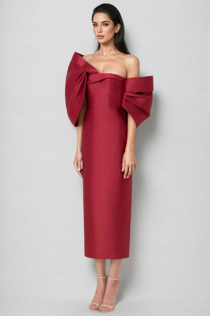 Divia Strapless 3d Bow Maxi Dress-burgundy