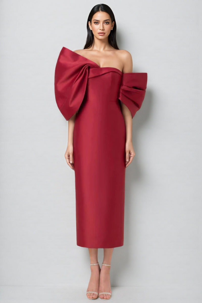 Divia Strapless 3d Bow Maxi Dress-burgundy