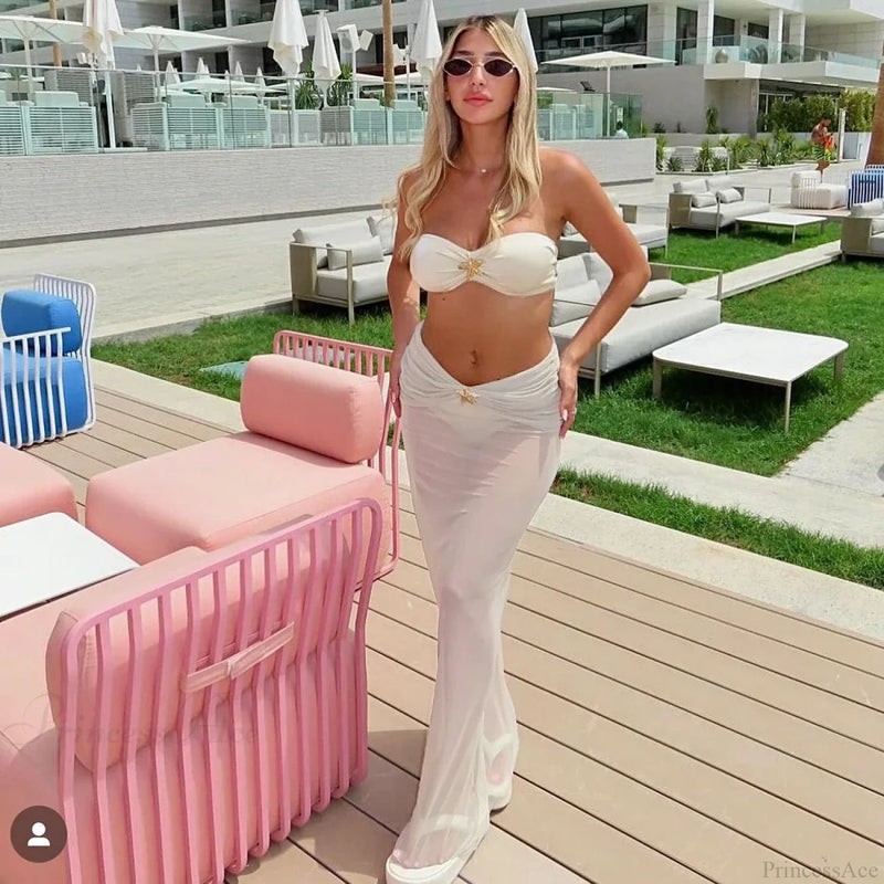 Bikini Set With Maxi Dress Cover Up Three Piece Swimsuit