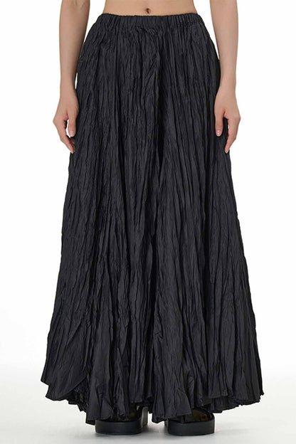 Color Pleated Midi Skirt