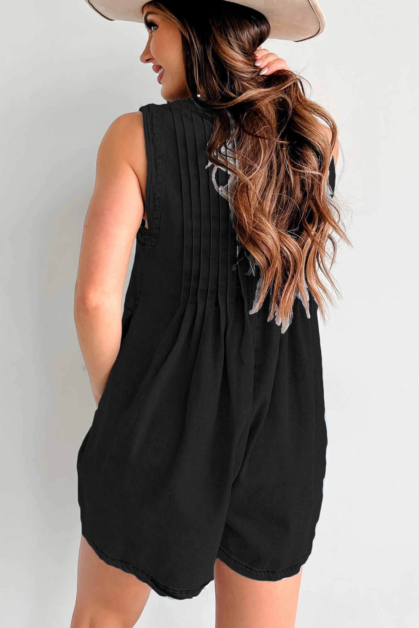 Abbey™ | Light Denim Romper With Tie Closure