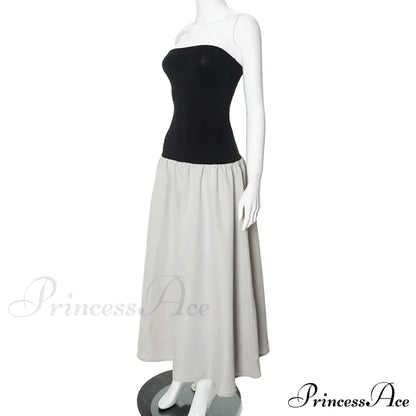 Black and White Charming Colorblock Tube Maxi Dress