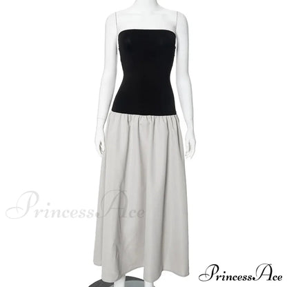 Black and White Charming Colorblock Tube Maxi Dress
