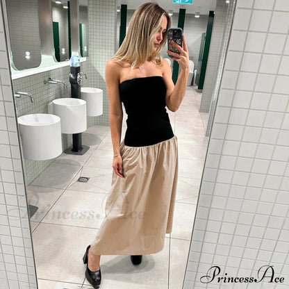 Black and White Charming Colorblock Tube Maxi Dress