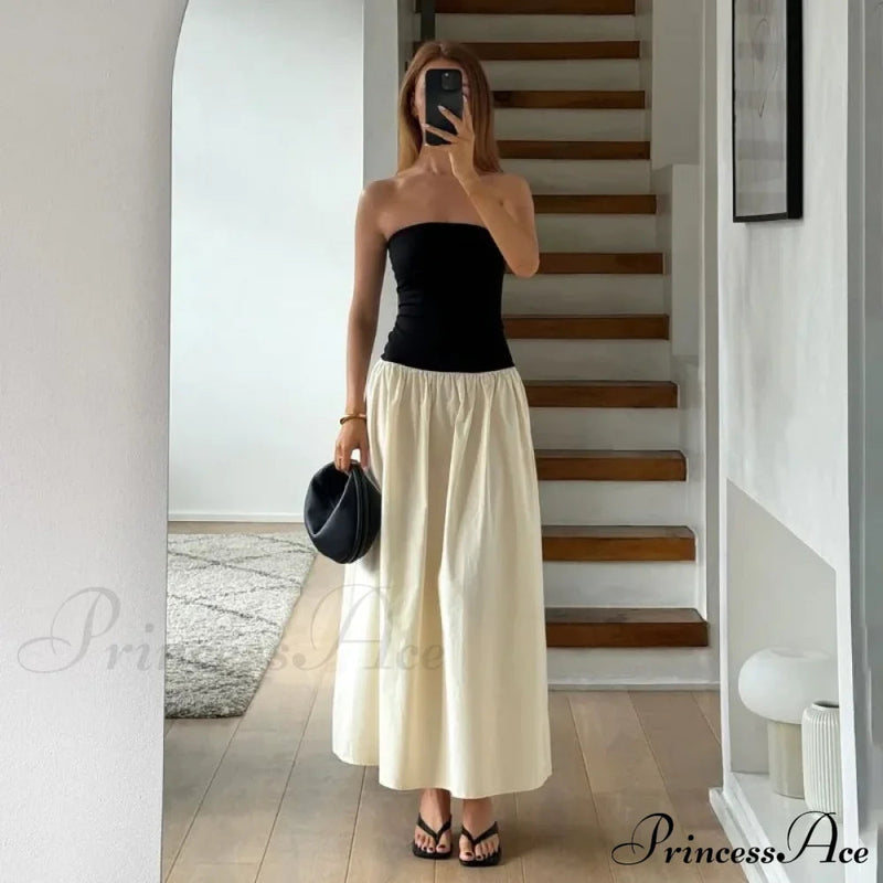 Black and White Charming Colorblock Tube Maxi Dress