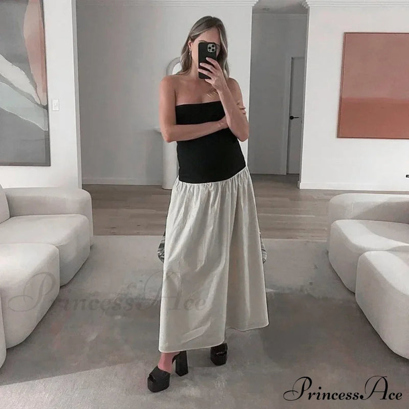 Black and White Charming Colorblock Tube Maxi Dress