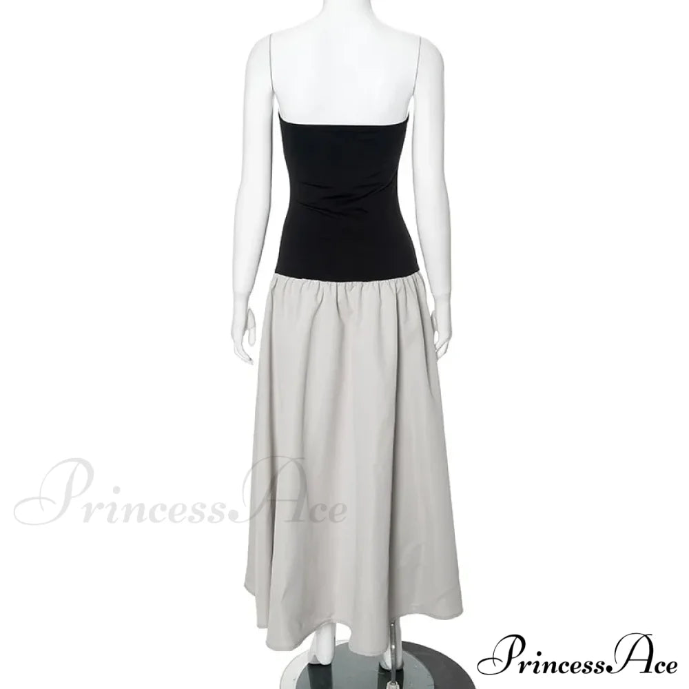 Black and White Charming Colorblock Tube Maxi Dress