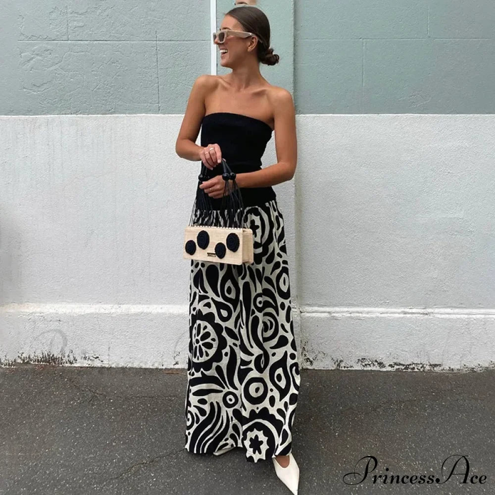 Black and White Charming Colorblock Tube Maxi Dress