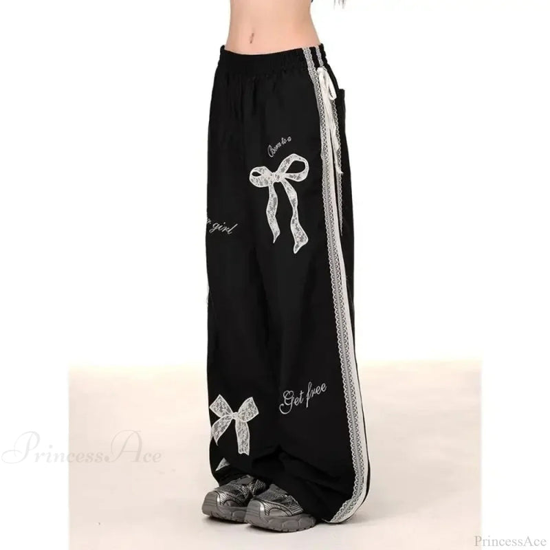 Black Bow Lace Y2k Pants
