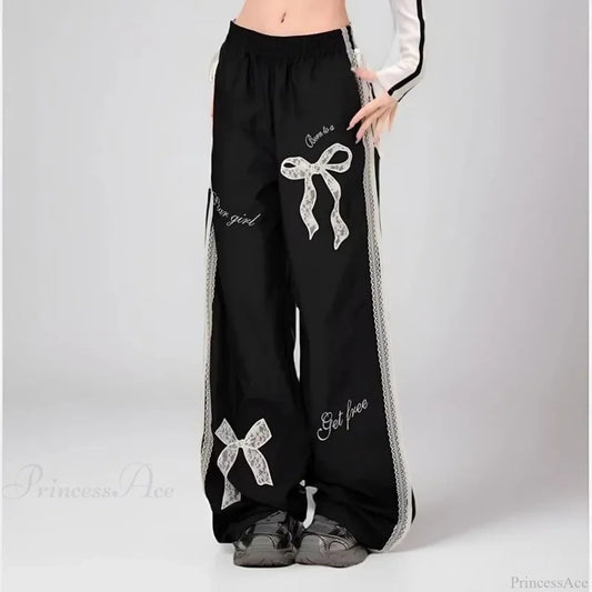 Black Bow Lace Y2k Pants