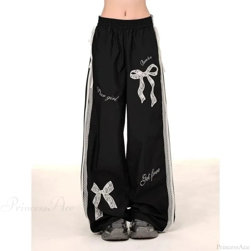 Black Bow Lace Y2k Pants