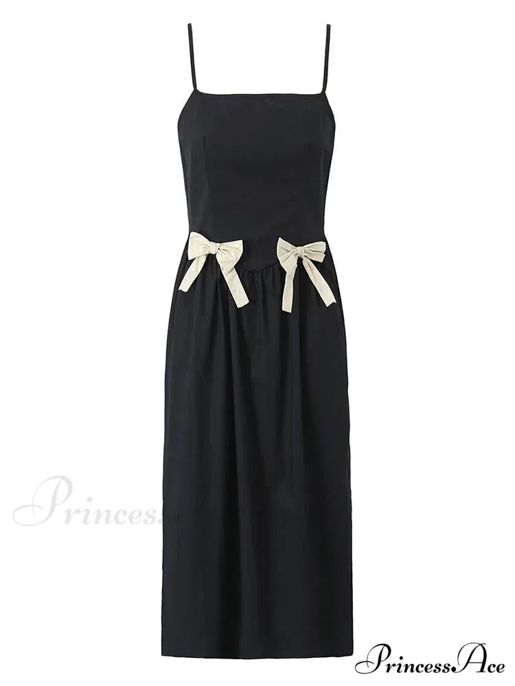 Black Bow Charming Strap Midi Dress