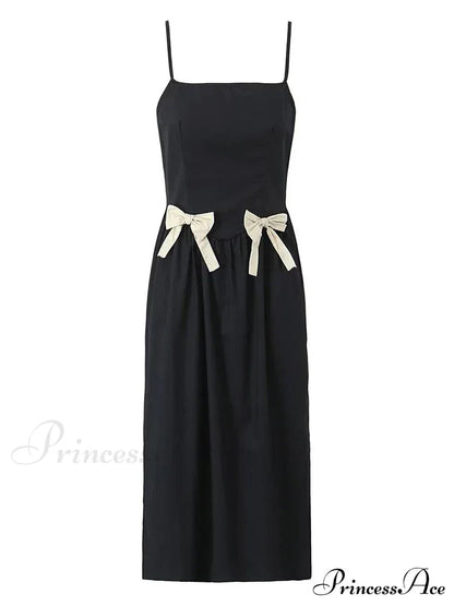 Black Bow Charming Strap Midi Dress
