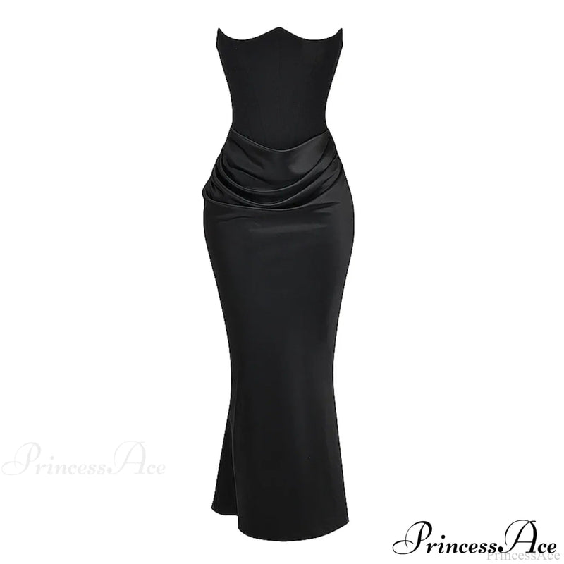 Black Corset Tube Charming Satin Maxi Dress