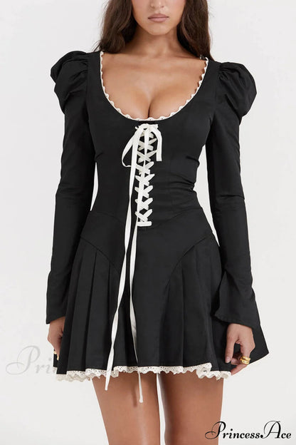 Black&cream Pleated Stylish Mini Dress