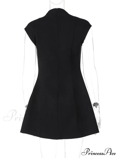 Black Deep Neck Charming Short Sleeve Mini Dress