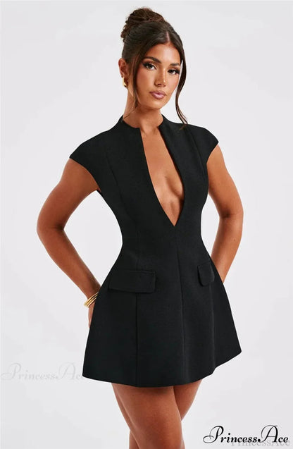 Black Deep Neck Mini Dress