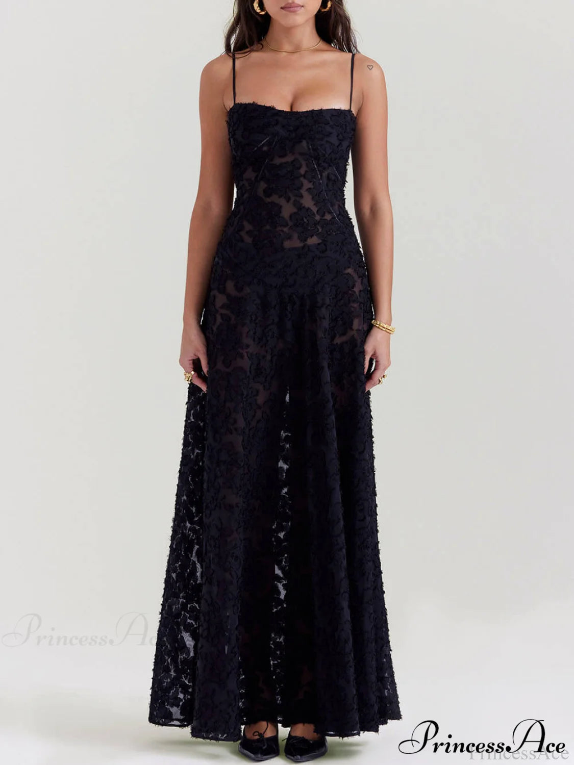 Black Lace Charming Back Maxi Dress