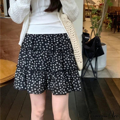 Black Sweet Pleated Kawaii Patchwork Skirt