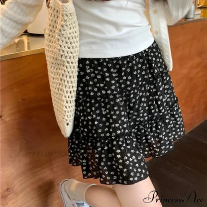 Black Sweet Pleated Kawaii Patchwork Skirt