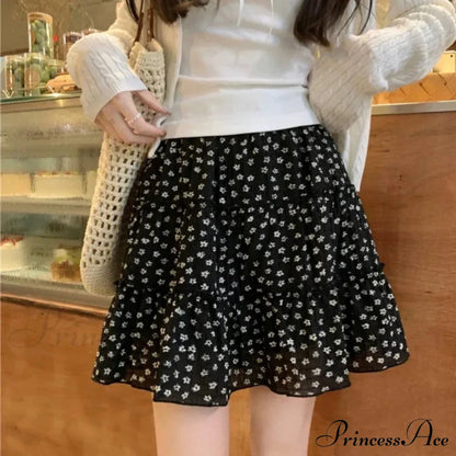 Black Sweet Pleated Kawaii Patchwork Skirt