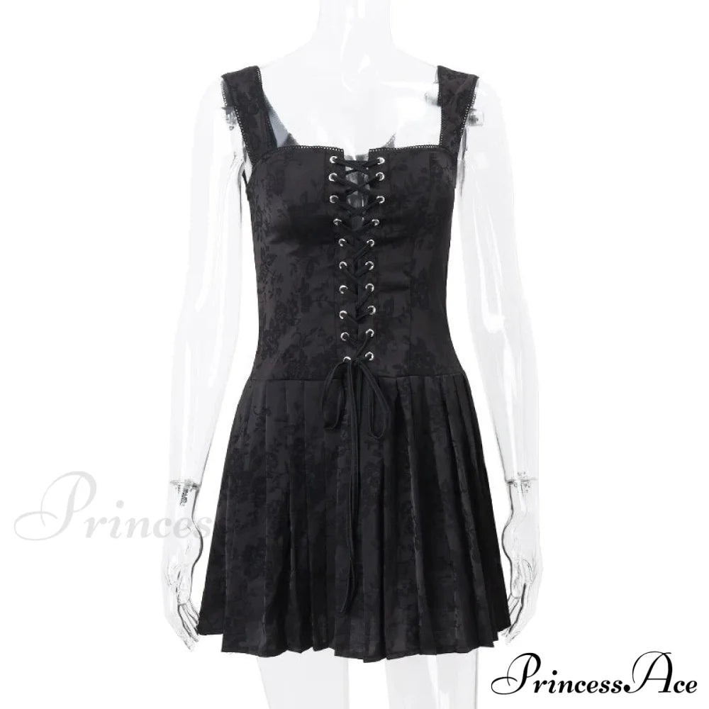 Black Front Stylish Lace-up Mini Dress