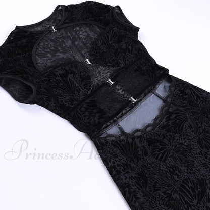 Black Lace Sheer Front Cut Out Design Short Sleeve Mini Dress