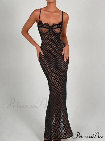 Black Lace Stylish Layered Maxi Dress