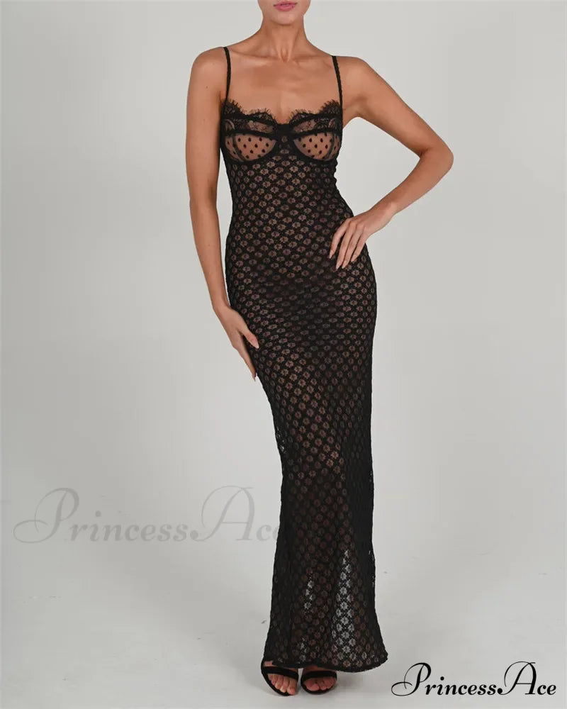 Black Lace Stylish Layered Maxi Dress