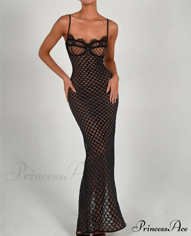 Black Lace Stylish Layered Maxi Dress
